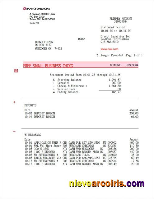 USA Bank of Oklahoma account statement Word and PDF